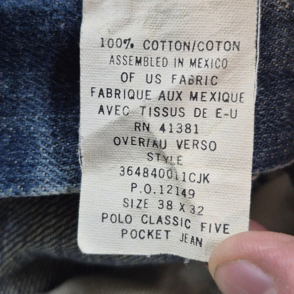 Polo Ralph Lauren Jeans Mens 38x28 Blue‎ Classic Five Pocket Straight Leg Denim